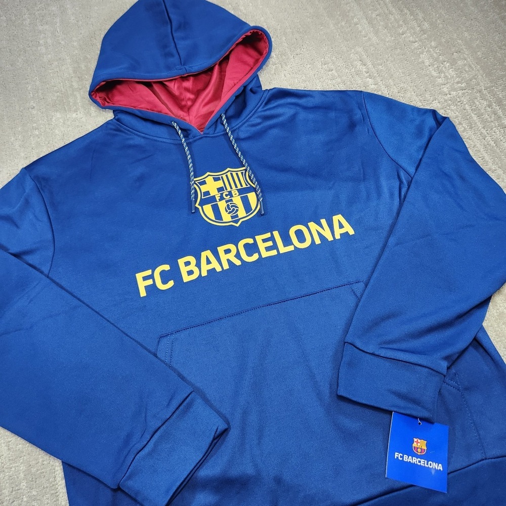 FC Barcelona Hoodie Men Medium Blue Pullover Soccer NEW Icon Sports Football